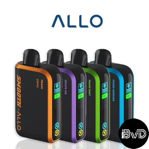 Smooth Allo 35000 Puffs Disposable dual mode disposable vape with LED display 850mAh battery showing 11 premium flavors available in Dubai UAE